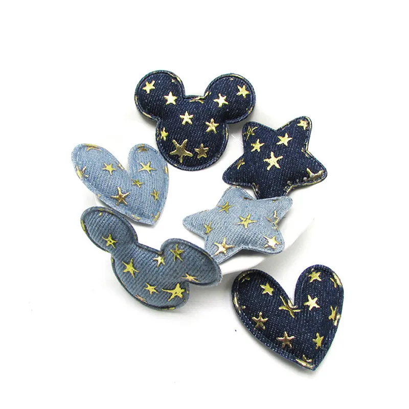 36Pcs Shiny denim Star heart Mouse Shape Stick Padded Appliques for Kids Hair Clip Hat Decor Ornament and Garment Accessoires