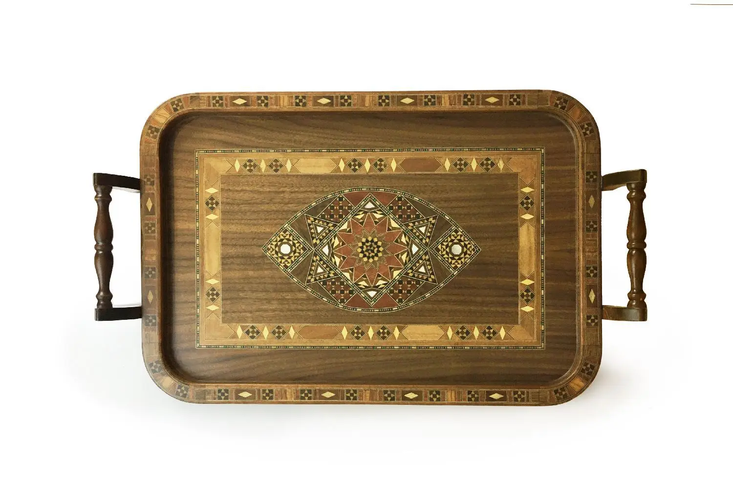 DOLBOVI Helena Wood Art Wood Mozik Embroidered Handmade tray With Handle Large Size tray поднос plateau de service