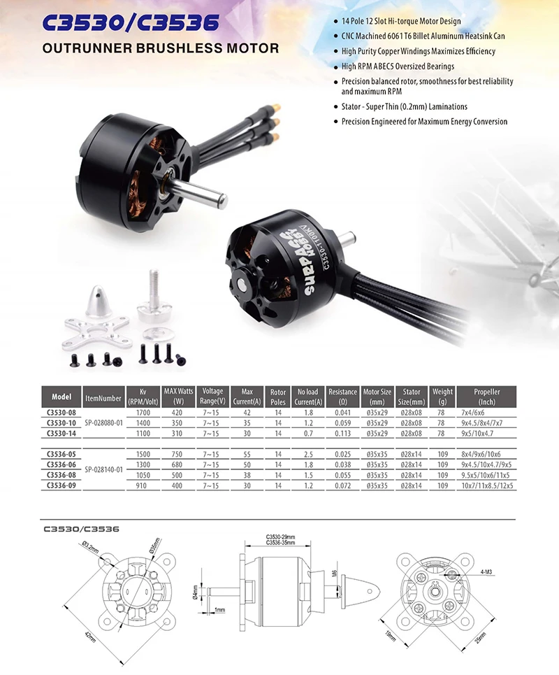 SURPASS HOBBY Brushless Motor C3548 14Pole Motor with Accessories for Aircraft Multicopter RC Plane Helicopter