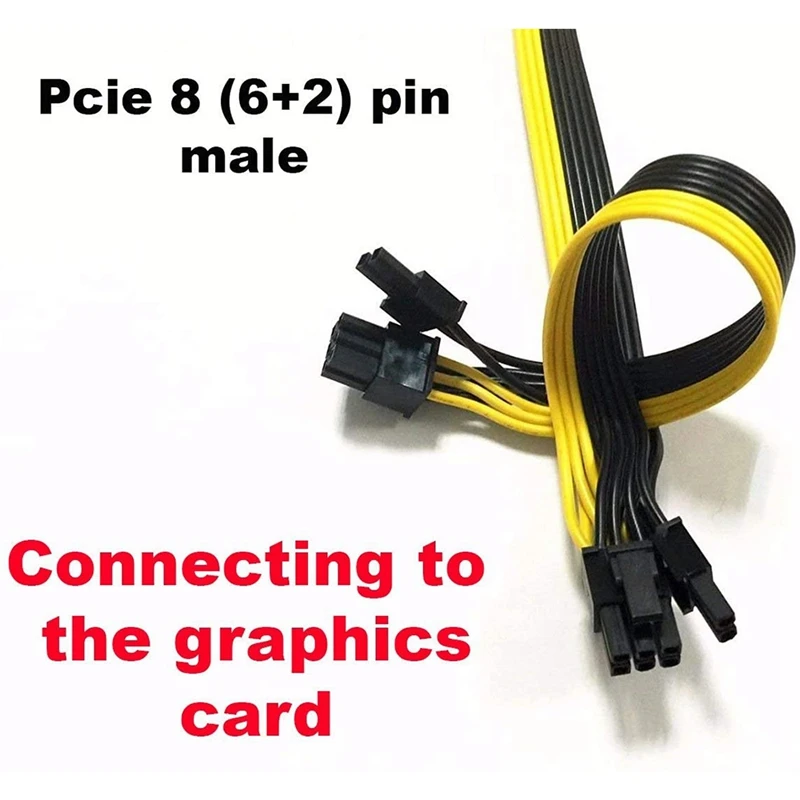 Cabo adaptador de alimentação, pci-e 8 pin macho para dual 8 pin (6 + 2) macho pci express, cabo de alimentação modular evga, 60cm + 20cm