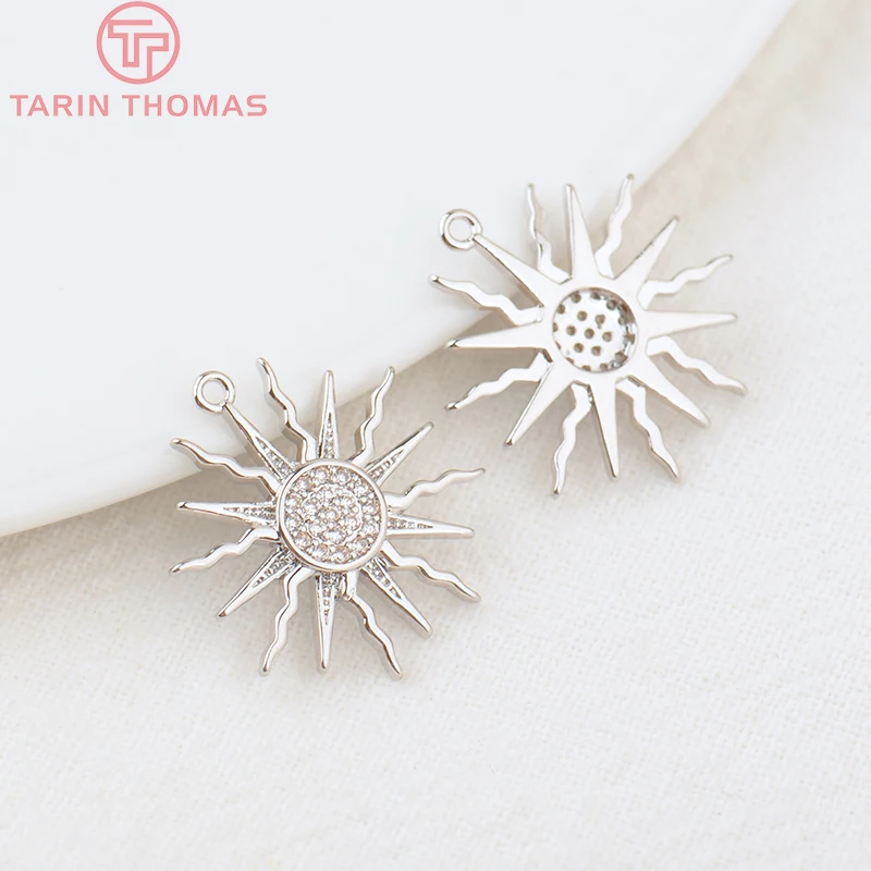 (855)4PCS 16x18MM Loch 1MM 24K Gold Farbe Messing und Zirkon Sonne Charms Anhänger hohe Qualität Diy Schmuck Erkenntnisse Zubehör – Detail 12