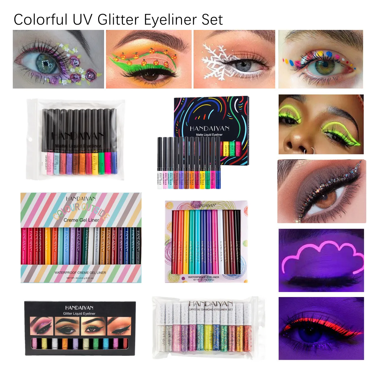 6/12/20 Colors Colorful Matte Eyeliner Set Makeup UV Glitter Eye Make Up Waterproof Eye Liner Pen Gel Cosmetics Eyeliners Kit