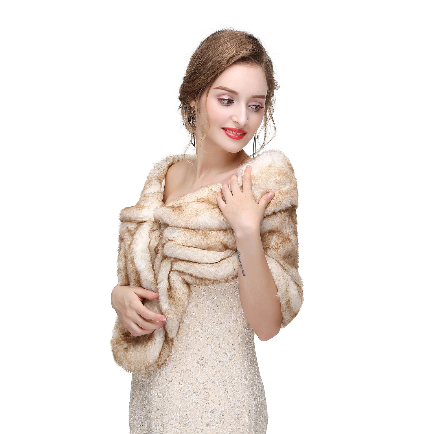 WOWBRIDAL Warm Faux Fur Winter Bridal Cape Wedding Cloaks Party Wraps Jacket Wrap Boleros De Encaje Boleros De Mujer