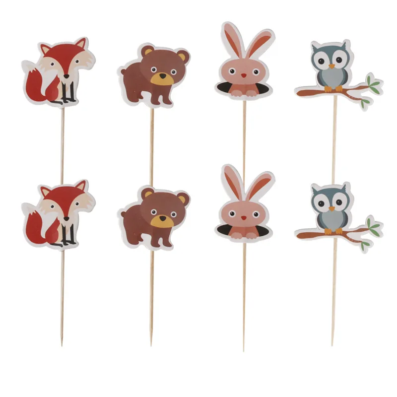 

Woodland Creatures Cake Toppers Jungle Forest Animal Cupcake Toppers for Kid's Birthday Party Decorations Dessert supplies