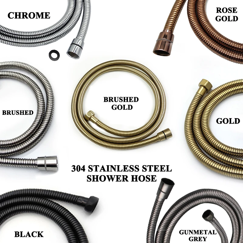 Chrome/Rose Gold/Golden/Black/Grey/Brushed Nickel Reinforced 1.5m Stainless Steel G1/2 Flexible Shower Hose Bathroom Accessories