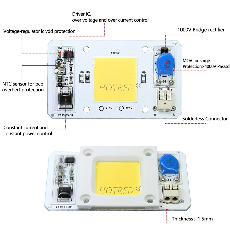 Cobledチップ電球50wac 110v 220v,インテリジェントicドライバー,クールホワイト,ウォームホワイト,レッド,グリーン,ブルー,イエロー,ピンク,フルスペクトル