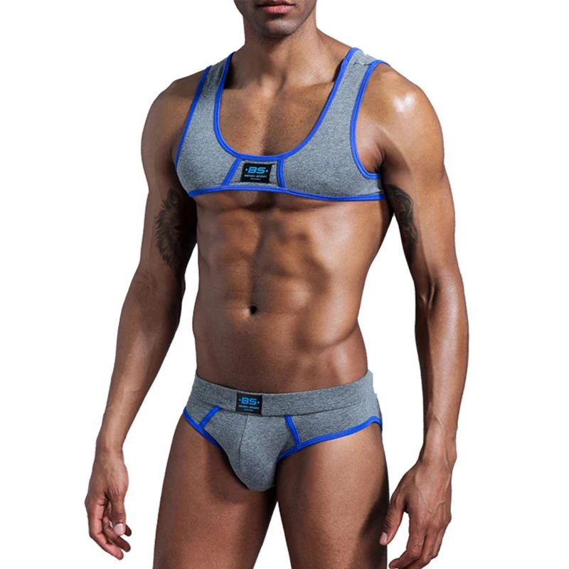 Men Chest Muscle Harness Tops Briefs Undershirts Sport Workout Gym Quick Dry Swimwear Male Underwear Stage Costume Clubwear