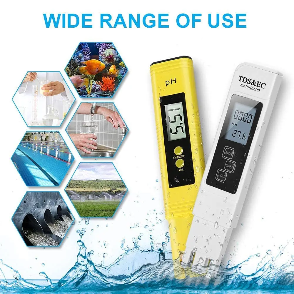 High Accuracy TDS Meter Digital Water Tester Digital 0-14 PH Meter Tester 0-9990ppm TDS&EC LCD Water Purity PPM Aquarium Filter