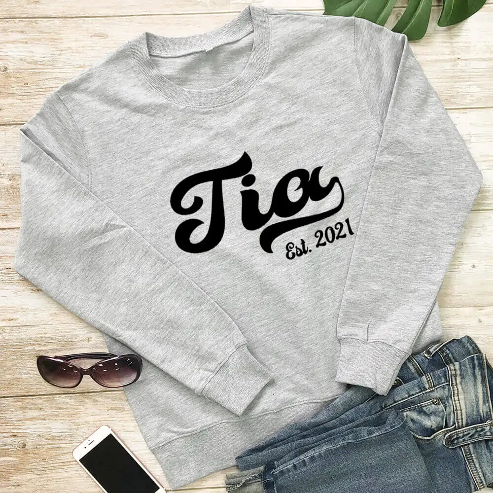 Tia Est 2021 Spanish Printed 100%Cotton Women's Sweatshirts Sister Gift New Aunt To Be Casual O-Neck Pullovers Long Sleeve Tops