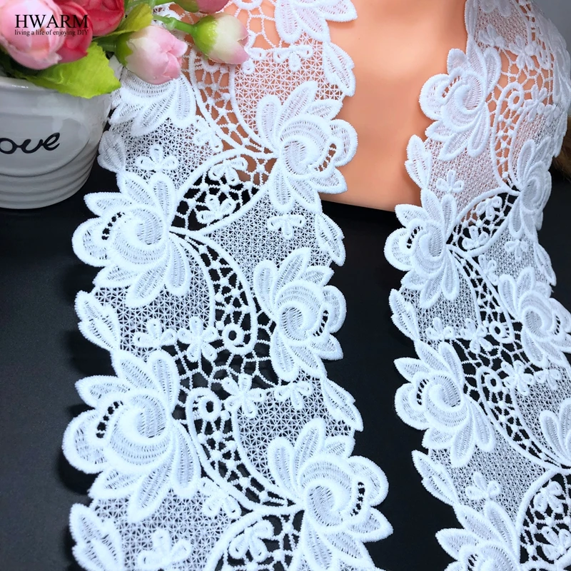 HWARM 5yard 11.1cm New african lace fabric white arts craft sewing fabric water soluble hollow out milk silk curtain decoration