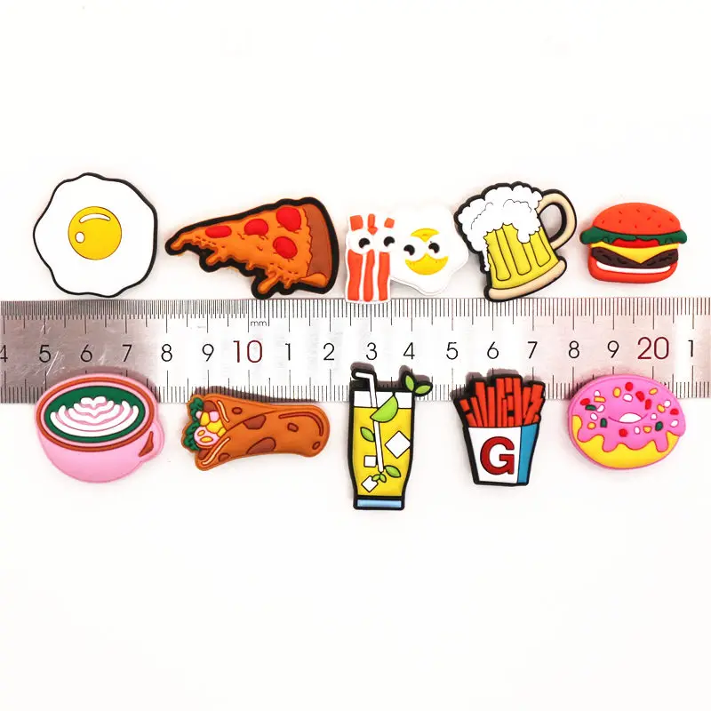 Novelty Food style Shoe Charms Accessories New Cute Beer/Pizza/Fries Shoe Buckle Decoration for Kids Party X-mas Gifts