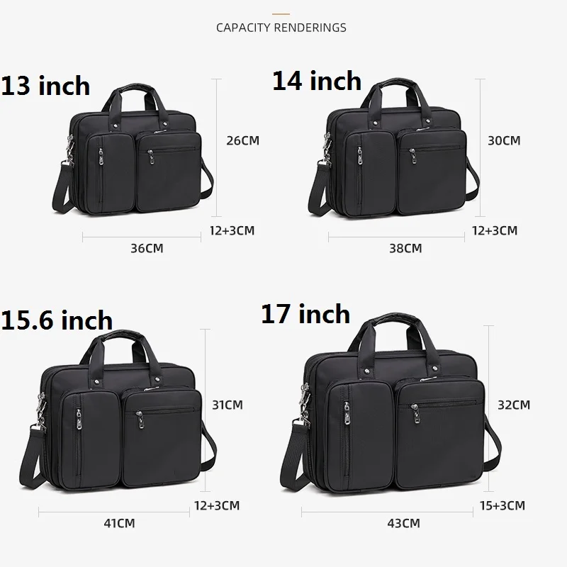 13 14 15.6 17 Inci Tas Laptop Tas Kantor Pria Multi Kantong Tahan Air Tas Tangan Bisnis Oxford Tas Bahu Kurir Besar Hitam