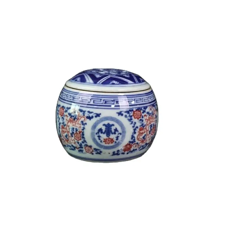 Chinese Old Porcelain Cricket Jar, Blue and White Glaze, Red Dragon