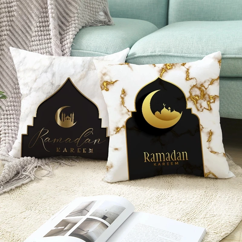 45x45cm Ramadan Decoration 2024 for Home Mubarak Cushion Cover Cotton Eid Mubarak Islamic Muslim Happy Eid Mosque Party Supplies