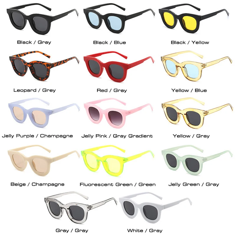 SO&EI Ins Popular Fashion Round Colorful Women Sunglasses Retro Trending Jelly Color Eyewear Shades UV400 Men Sun Glasses