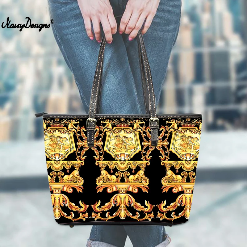 Noisydesigns Women Handbags Golden Vintage Luxury European Pattern Summer Tote Bag Ladies Fashion Shoulder Bolso Feminine New