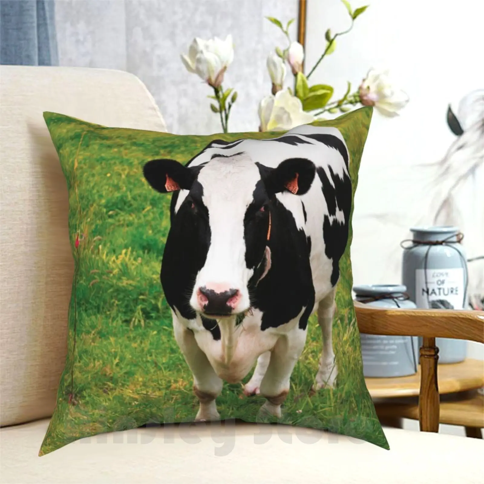 Holstein Dairy Cattle Pillow Case Printed Home Soft Throw Pillow Cows Cow Facing Camera Grass Grassland Field Pasture