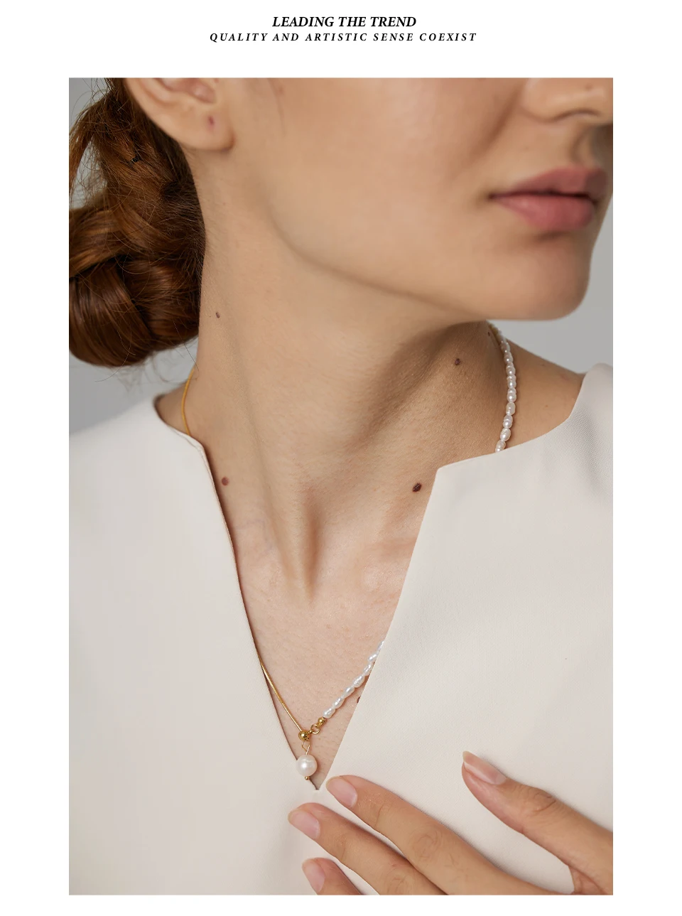 Yhpup Edelstahl-Accessoires, elegante natürliche Perlenkette, Halskette, trendiges metallisches 18-K-Kragen, wasserdicht, Bangkok ORIG, Geschenk – Detail 4