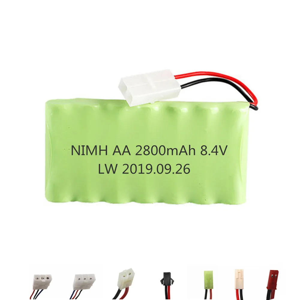Никель-металлогидридный аккумулятор 8,4 в 2800 мАч + зарядное устройство для радиоуправляемого игрушечного автомобиля, танка, лодки, пистолета, поезда, робота, запасные части, никель-металлогидридный Аккумулятор AA 8,4 в, перезаряжаемый аккумулятор