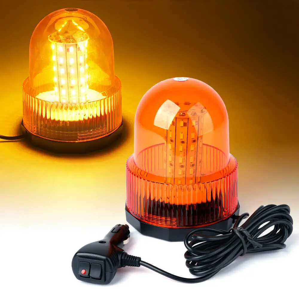 Car 12V 60 LED Rotating Strobe Light Amber/Yellow Forklift Rooftop Safety Warning Magnetic Mount lamp