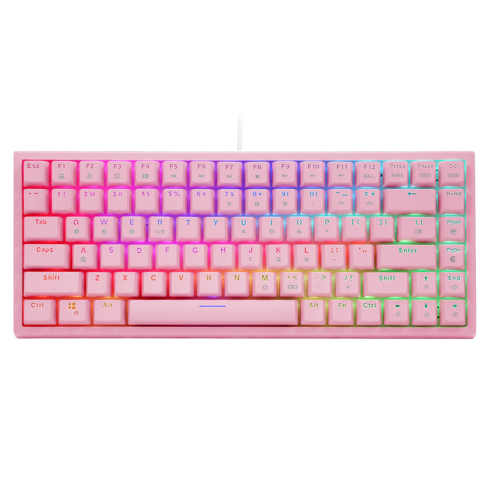 HUO JI Tenkeyless Mechancial Gaming Keyboard , 84 Keys RGB Led Backlight Wired Switch Keyboard for Office Typing Game  ,Pink