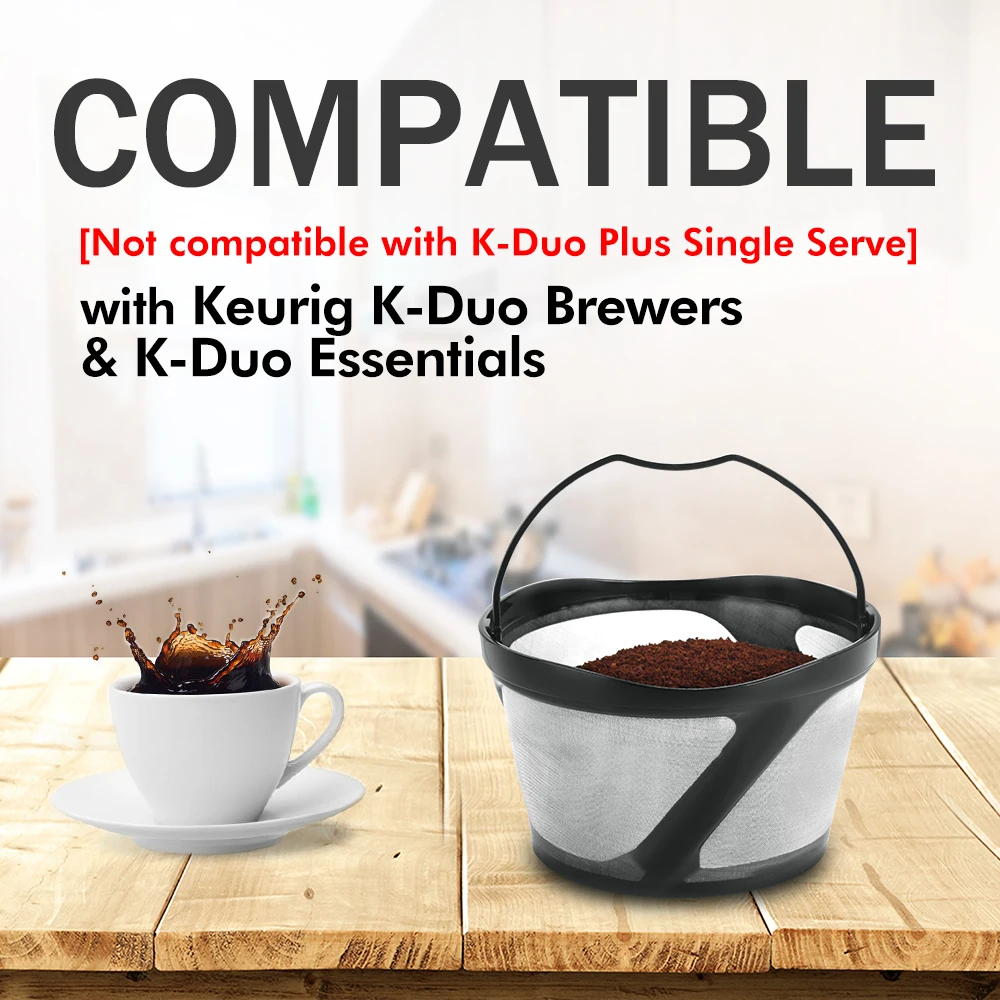 Mesh Ground Coffee Filter Carafe Reusable for Keurig K-Duo Essentials and K Duo Brewers Machine, With 2 Refillable K Cups Pod