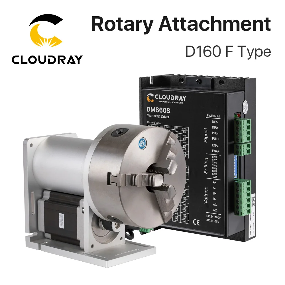 

Cloudray Diameter 160mm Rotary Device with Three Chuck Rotary Attachment + Nema 34 Driver for Fiber Marking Machine Extra Axis