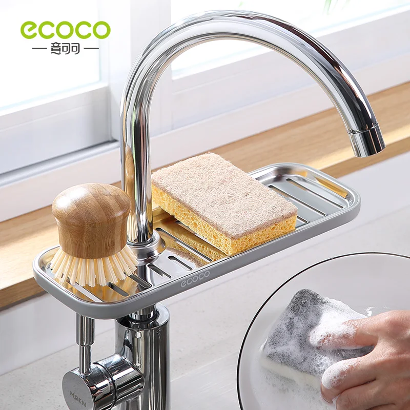 ECOCO Faucet Sponge Soap Drainage Storage Rack Sink Adjustable Dish Cloth Drain Holder Bathroom Kitchen Accessories Organizer