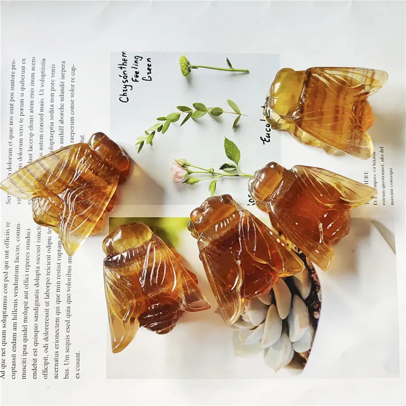 Natural Stone Quartz Yellow Fluorite Crystal Hand-carved honeybee For Diy Jewelry Making Necklace Accessories