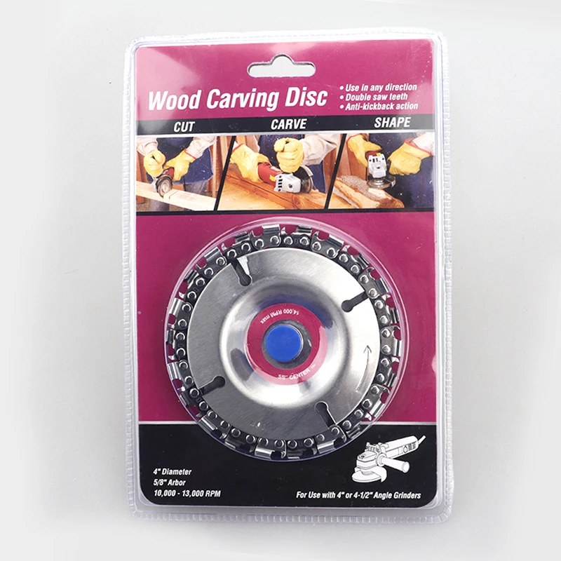 Catena da taglio a disco da 4 pollici per intaglio del legno 22 Set di motoseghe a disco per smerigliatrice a 22 denti con 2 catene per smerigliatrice angolare 100/115