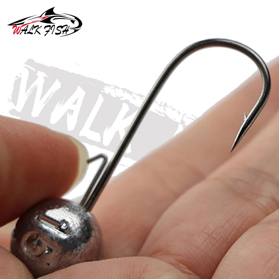 WALK FISH 10PCS/Lot NED Head Jigs Hook 2g-20g All size Round Ball Jig Head Hook Weedless Long Shank Jig Head For Soft Worm image 2
