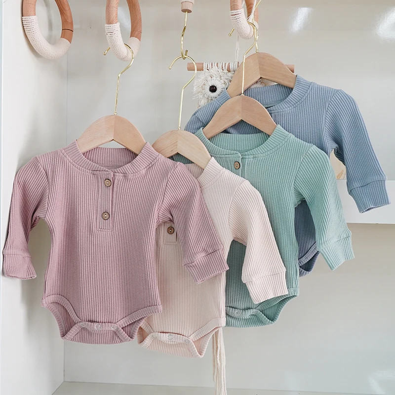 Newborn Baby Bodysuit Clothes Baby Born Boy Girls Leotards Long Sleeve Neutral Ribbed Cotton Knit Bodysuits Roupa De Bebe Garcon