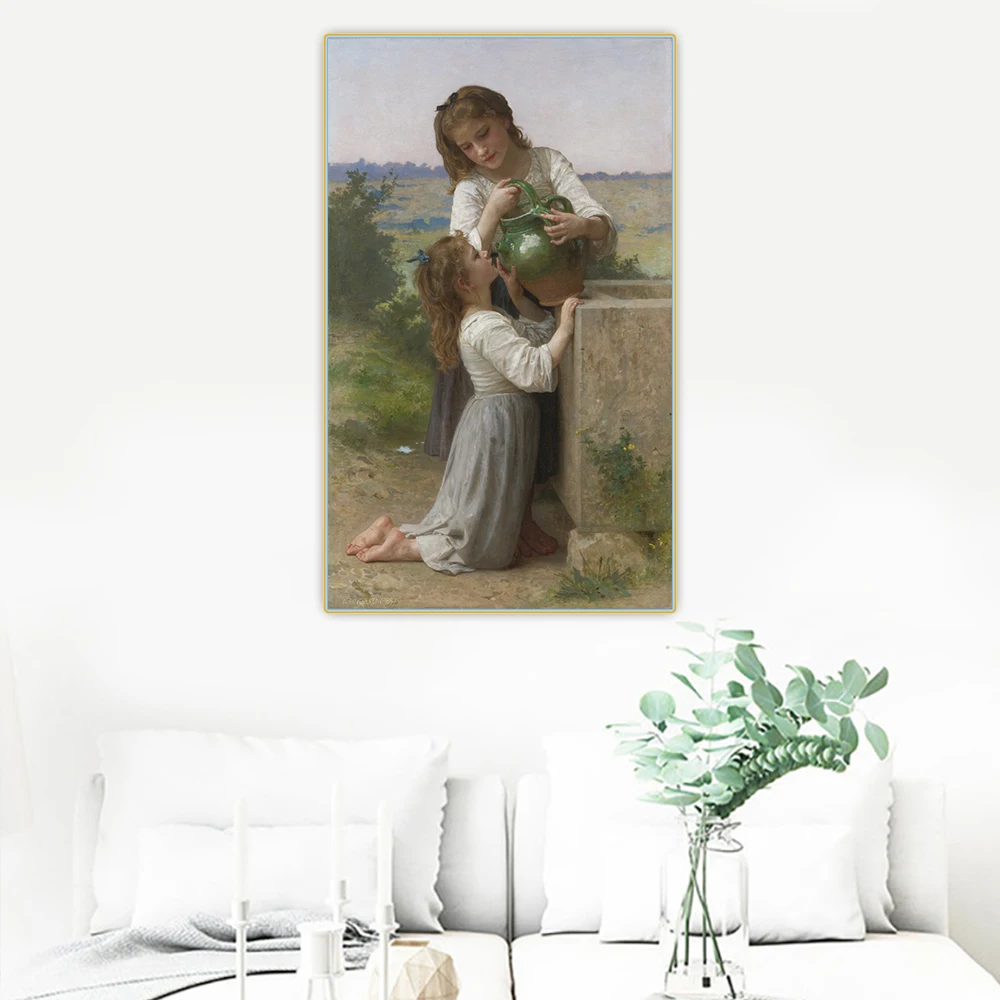 

Citon William Adolphe Bouguereau《The sisters》Canvas Art Oil Painting Artwork Poster Picture Wall Decor Home interior Decoration