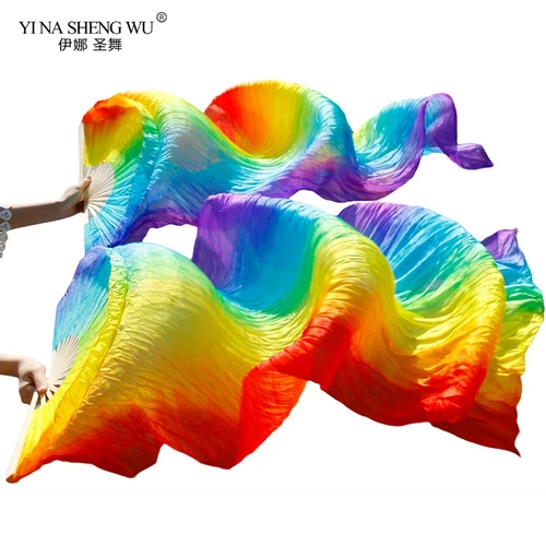 Imagen 2 del producto Abanicos de velo de danza del vientre 100% seda Real/imitación, costillas de bambú teñidas a mano, rendimiento, seda china, nuevos fanáticos