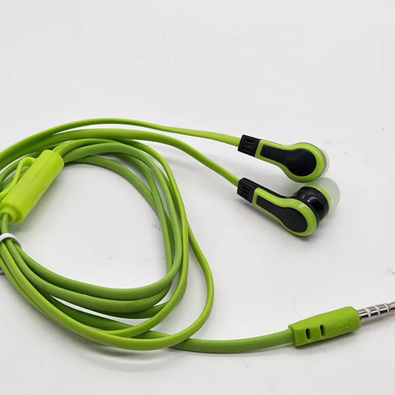 10 Pcs Cheap Portable  High Quality Earphone Heavy Bass Bare Color Clip Label Flat Wire Headset for HTC  Phones MP3