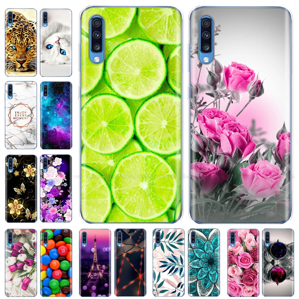 For Samsung A70 Case A705 Flower Silicone Back Cover on For Samsung Galaxy A70 Soft TPU phone case A 70 A705F coque shockproof