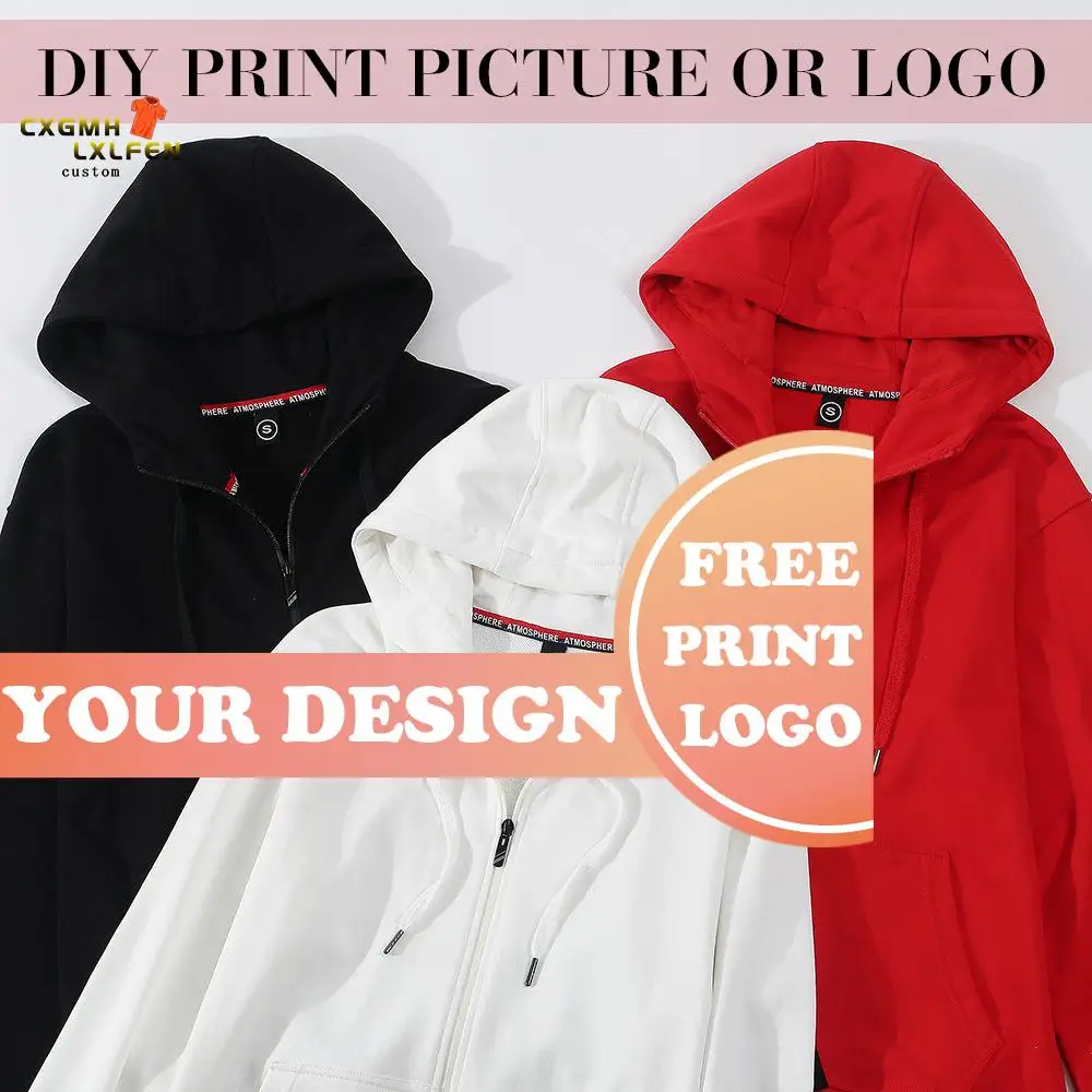 

Custom Logo Printing Photo Hoodies Men Women 2020 New Arrival Cotton Zipper Team Clothes Design Your Own Personalized Hoodie