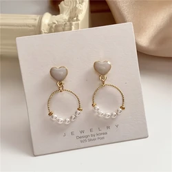Glamour Fashion S925 Needle Korean Earrings New Temperament Small Ring Geometric Love Heart Pearl Sweet Girl Earrings