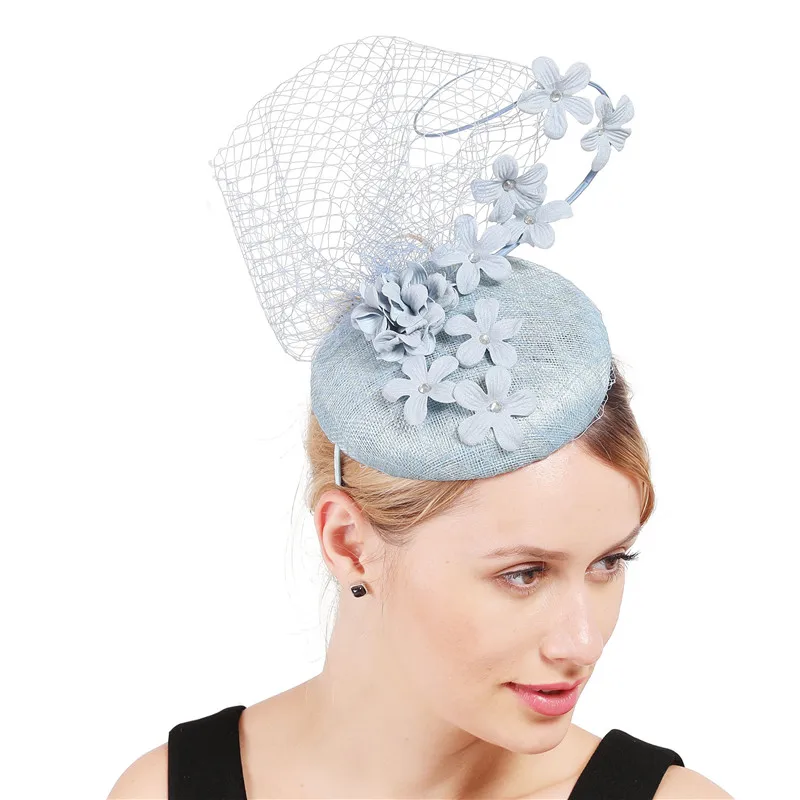 

High Quality Nice Sinamay Fascinators Elegant Women Millinery Hats With Floral Veils Headwear Fashion New Bridal Married Caps