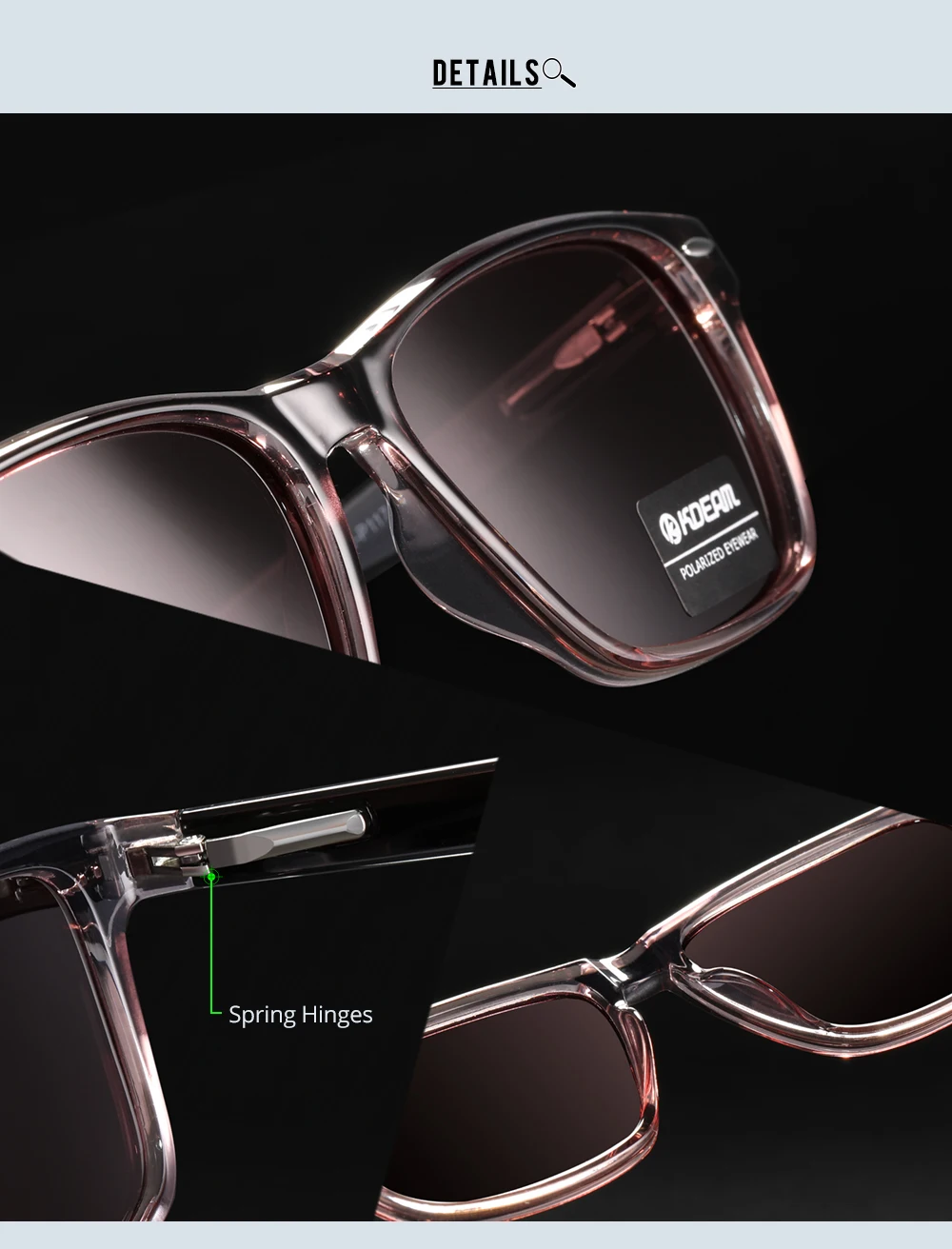KDEAM TR90 Rahmen und Farbverlauf polarisierte Brille UV100 % Herren-Angelsonnenbrille, langlebiges Material – Detail 5