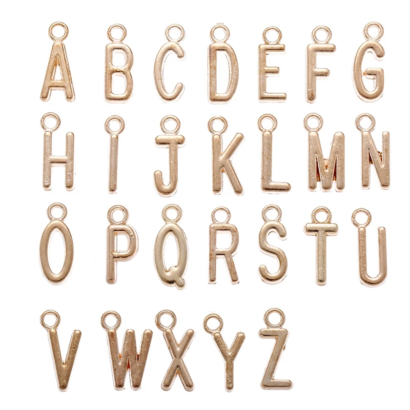 20Pcs 7X16MM  Kc gold colour Metal Zinc Alloy English Letter A-Z Charms Fit Jewelry Pendant DIY Necklaces Bracelets Bags Makings