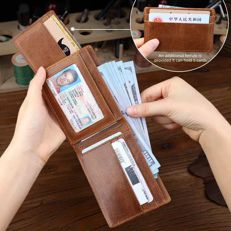 Portable Genuine Leather Men Wallet Slim Leather Card Slots Wallet For Women Business Card Driver License Holder Coin Purse