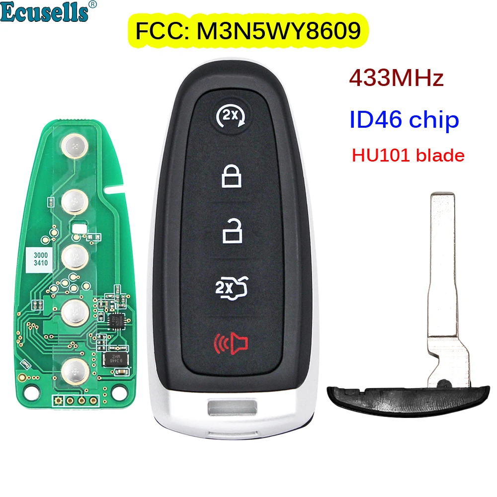 

5 Button Smart Remote Prox Key Fob 433MHz ID46 Chip for Ford Explorer Edge Expedition Flex C-max Taurus FCC:M3N5WY8609 HU101