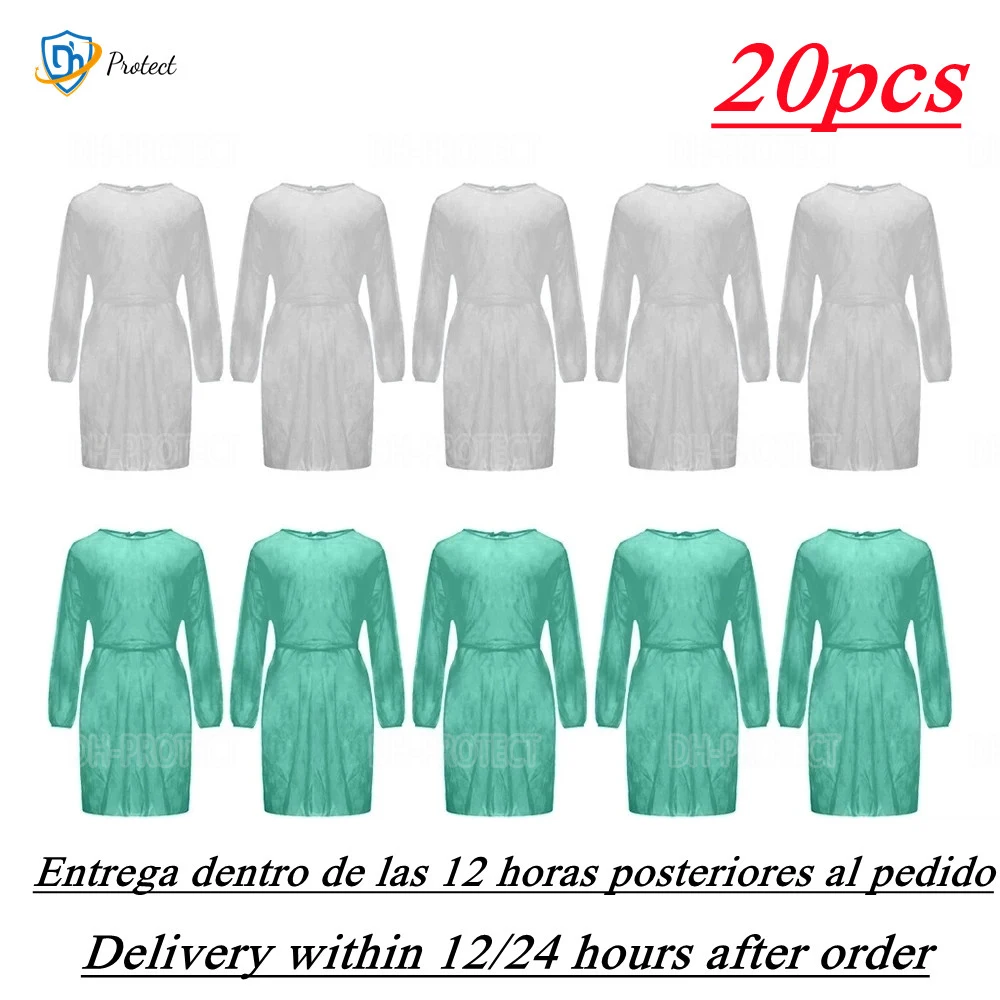 20pcs Unisex Disposable Protective Isolation Clothing Anti-spitting Waterproof Anti-oil Stain Nursing Gown Anti-fog Nursing Suit