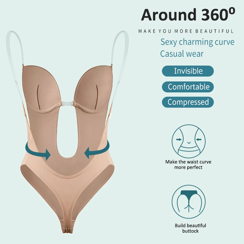 Prenda Modeladora para Mujer, Entero con Cuello en V, Escote Profundo, Ropa Moldeadora, Diseño Pegado al Cuerpo, Espalda Descubierta, Corsé de