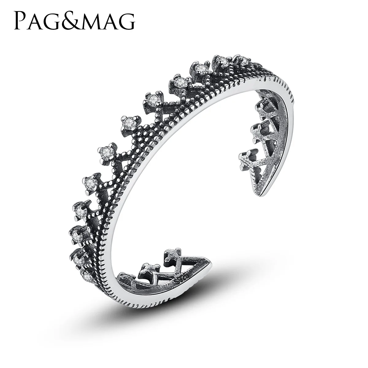 PAG & MAG new S925 Sterling Silver Ring women's open personality ring crown type Thai silver jewelry