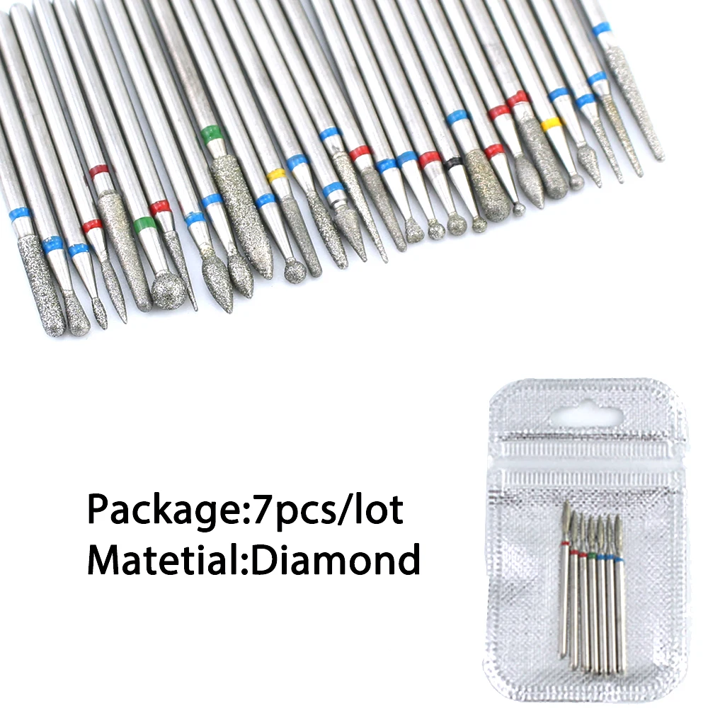 5/6/7 Diamond Nail Drill Bits Milling Cutter Set Cutters Manicure Silicon Stone Pedicure Electric for Mill Manicure Machine