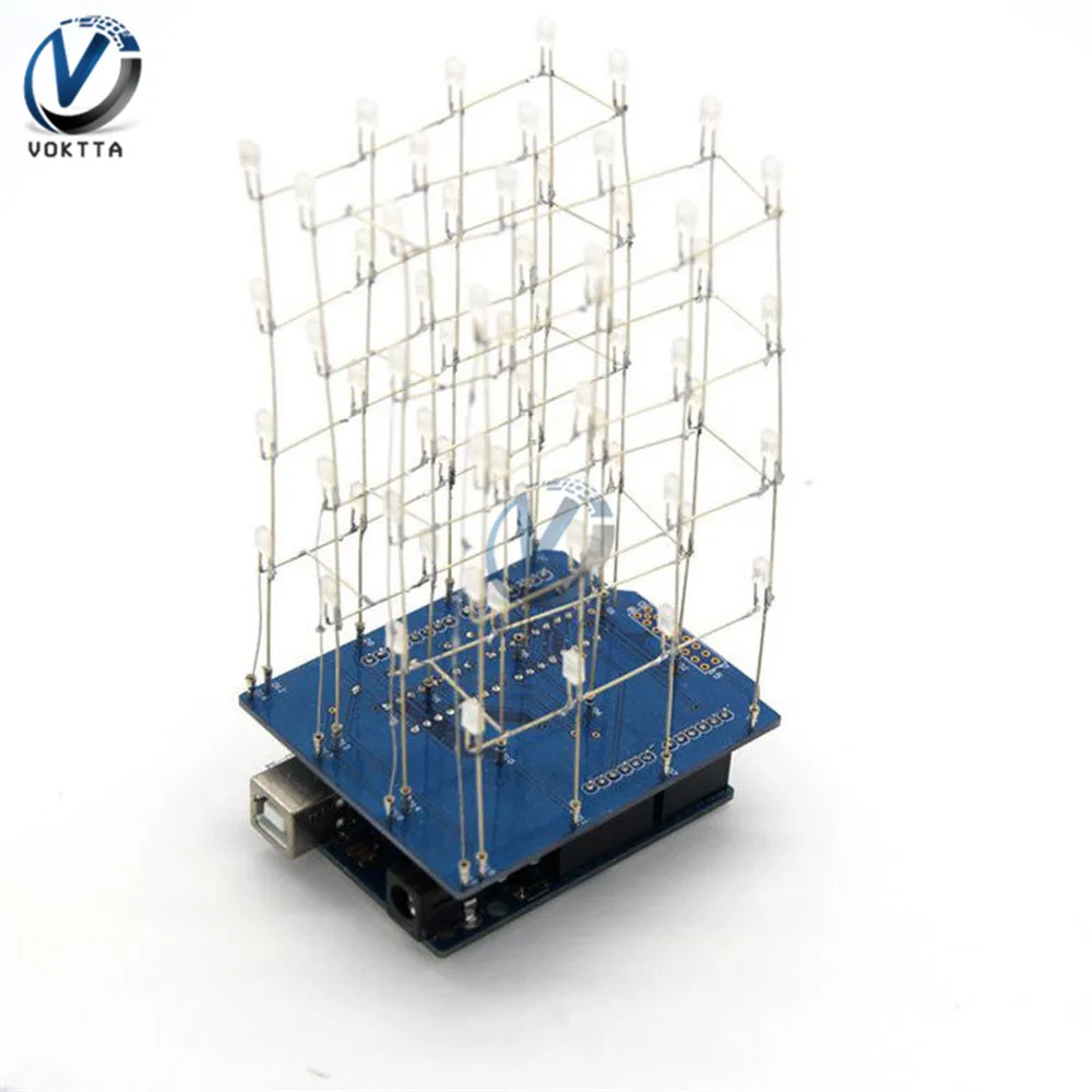 4X4X4 3D LED Cubic Light Cube Red Blue Green Yellow LED Electronic DIY Kits with Shell Light Cube kit Accessories Parts