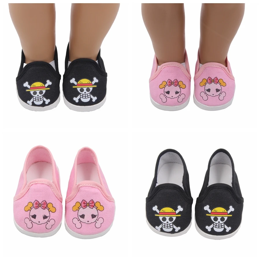 

7cm Doll Shoes for 43cm Born Baby Doll Shoes Skull Cool Sneackers Fit for 18 Inch Dolls Shoes Toy Boots Accessories