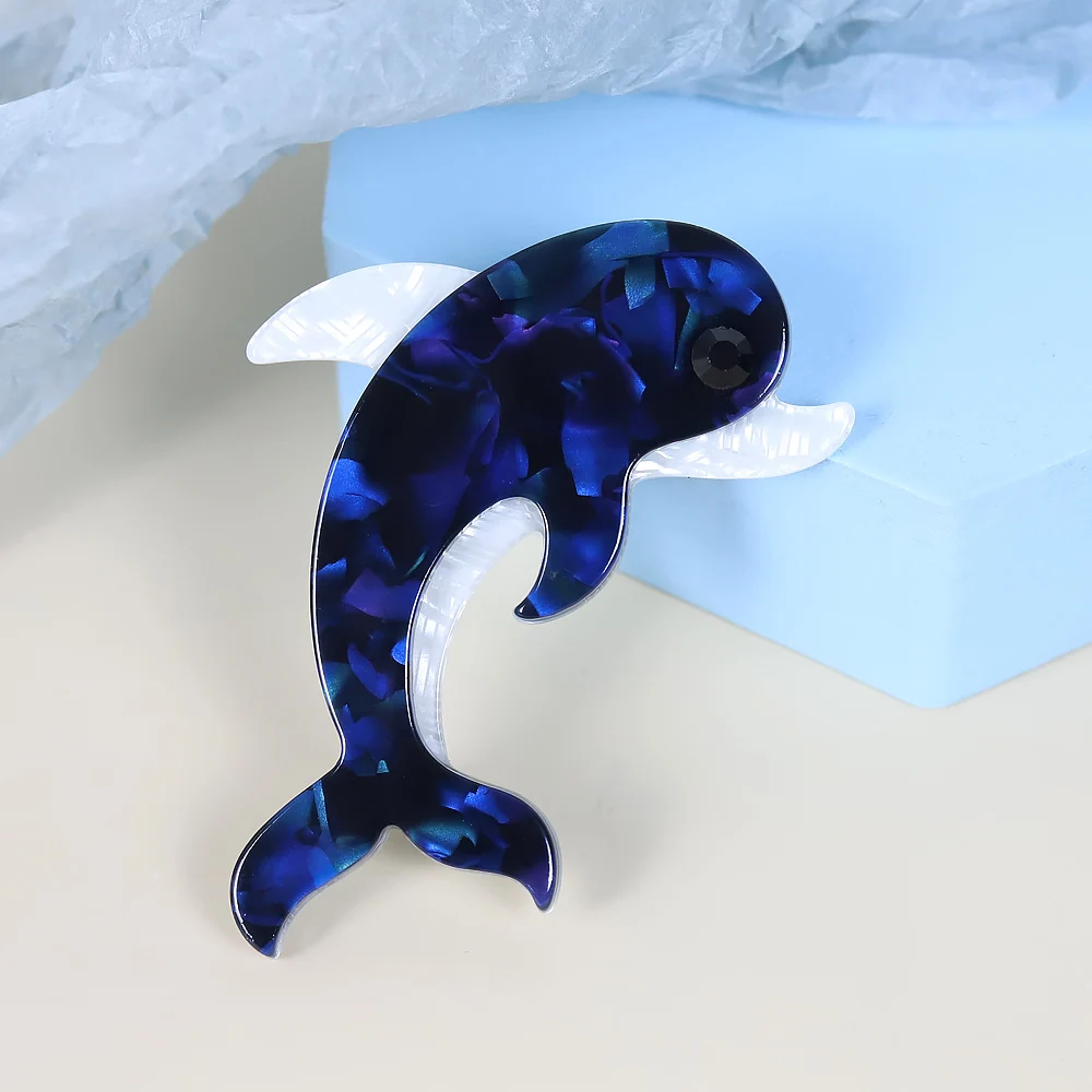 New Arrival Handmade Acrylic Sharks Brooch Pin Badges Dolphins Fish Animal Pins And Brooches For Women Kids Clothes Accessory